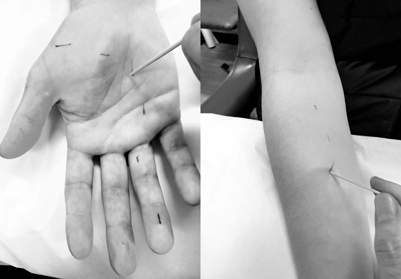 First dots across palm toward thumb